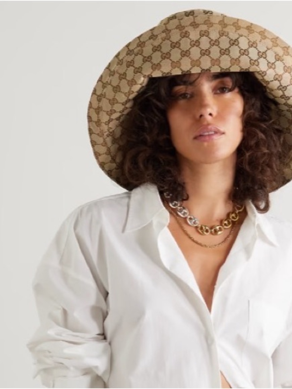 Monogram Jacquard Bucket Hat Beige Canvas Tan Large Wide Brim Golden Summer New - Picture 9 of 16